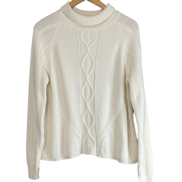 Banana Republic Cable Knit Mock-neck Sweater Cream Coastal Neutral Size Large - Picture 11 of 11